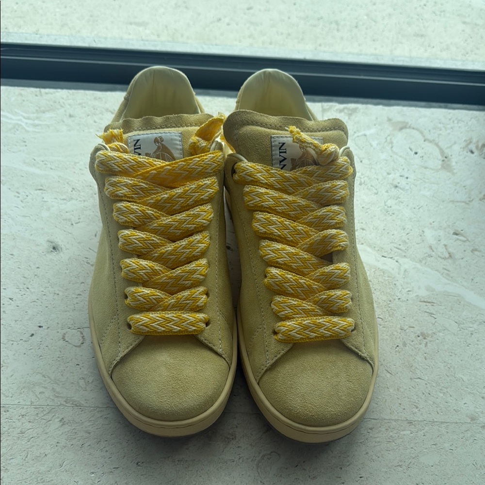 Lanvin Yellow Suede Sneakers with Textured Laces